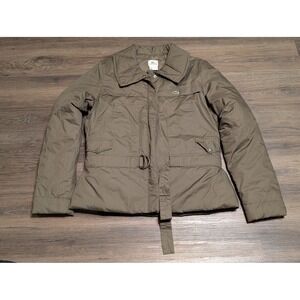 Lacoste Women's Olive Green Belted Quilted Jacket Size 40 Down
